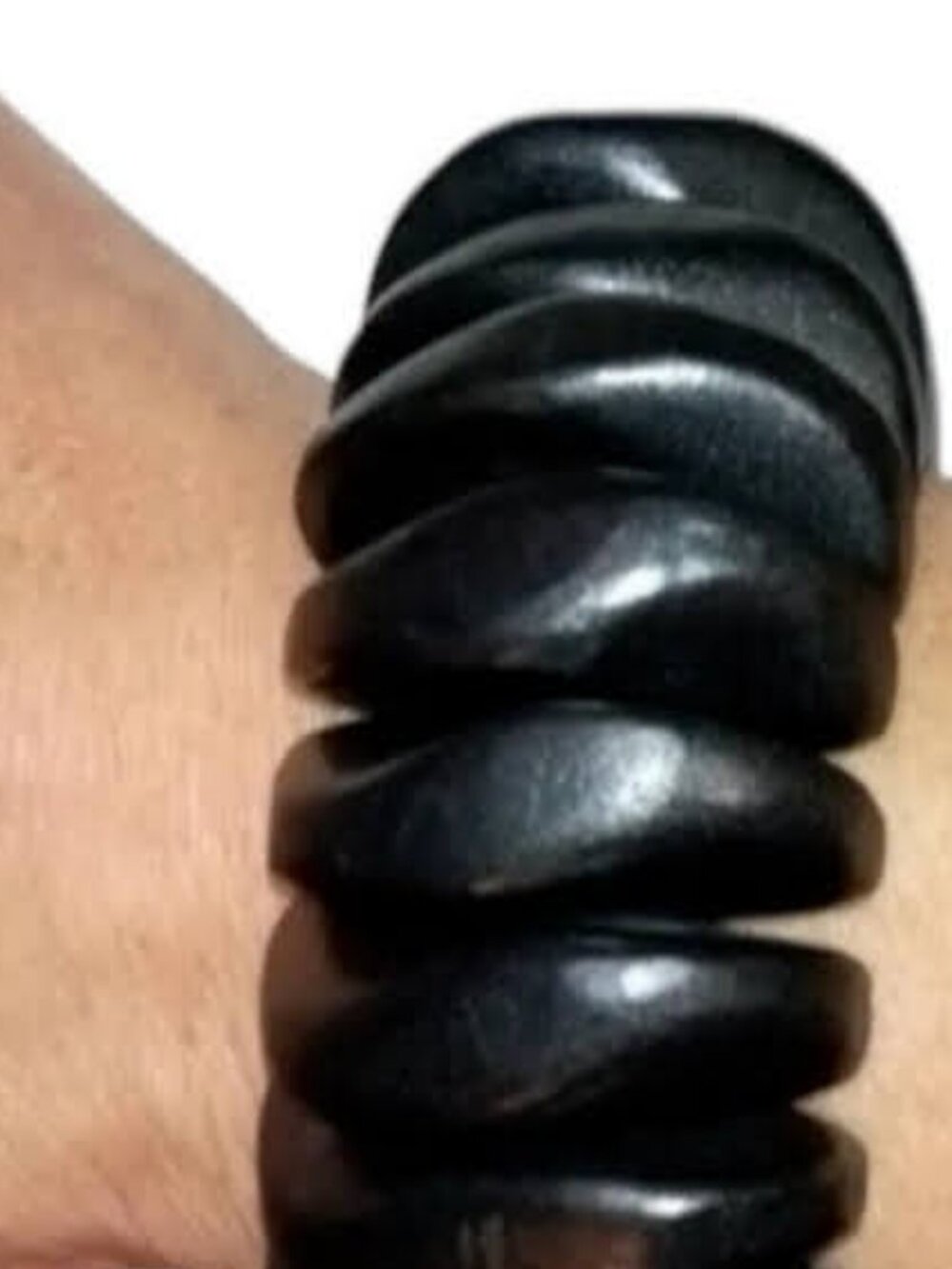 Vintage Black Wood Bead Stretch Panel Bracelet